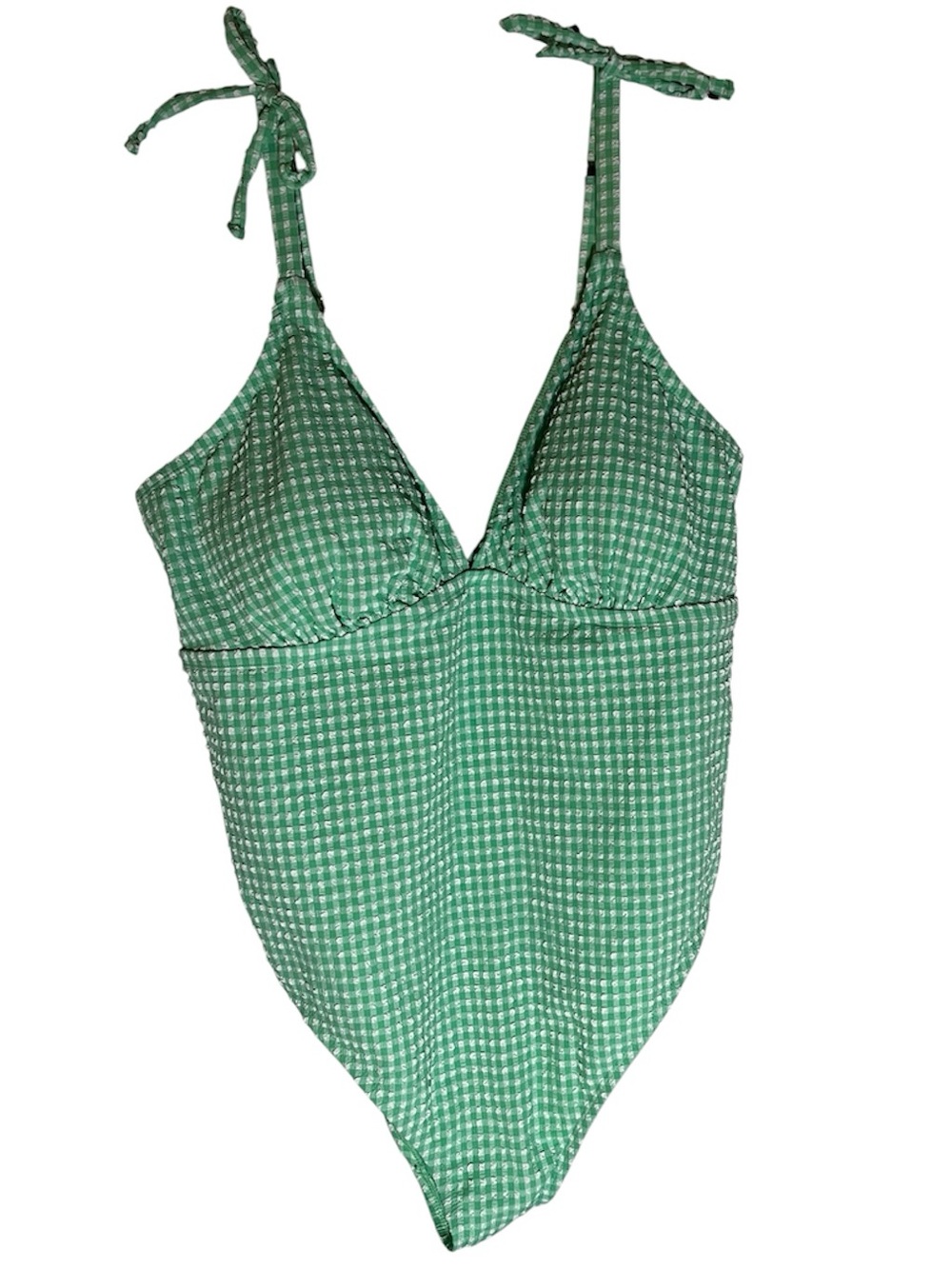 Time and Tru NWOT Green Gingham One-Piece Swimsuit V-Neck Plus Size 2X (20W-22W)